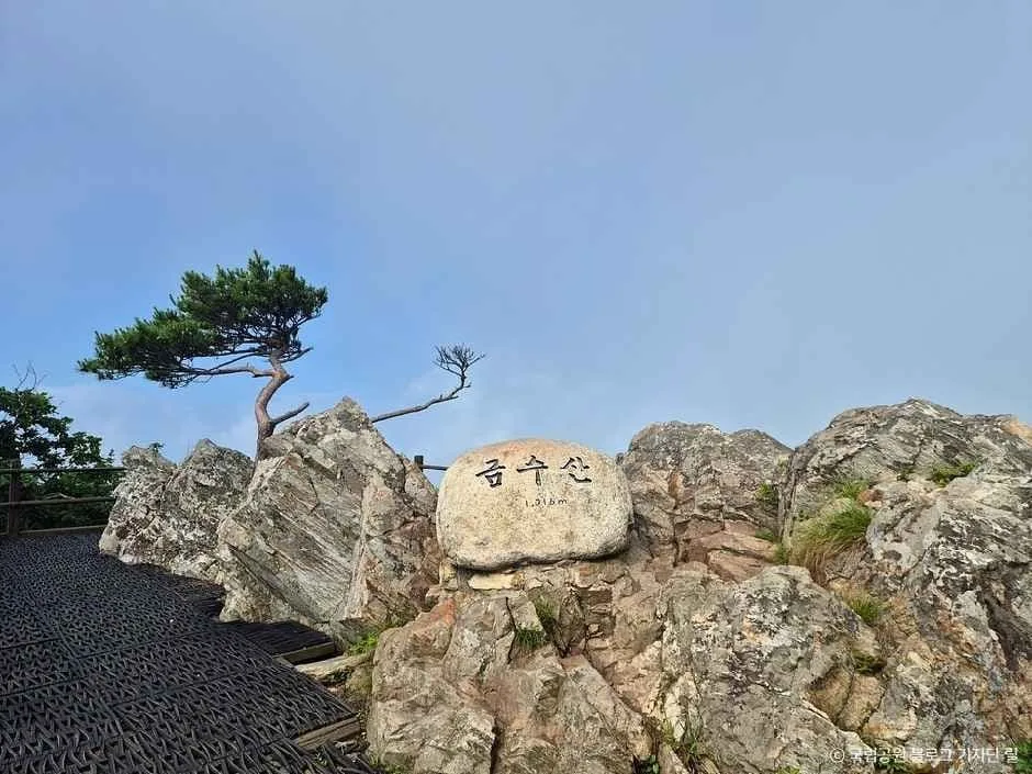 산-위에-금수산-정상석이-놓여있다.
