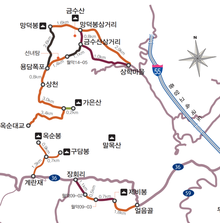 금수산-가은산-말목상-일대의-등산로가-안내되고-있다.