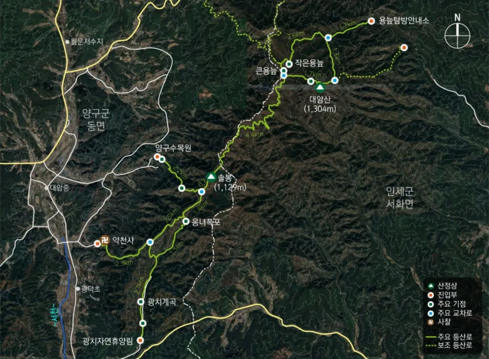 대암산-등산코스-및-용늪-위치가-지도에-그려져-있다.