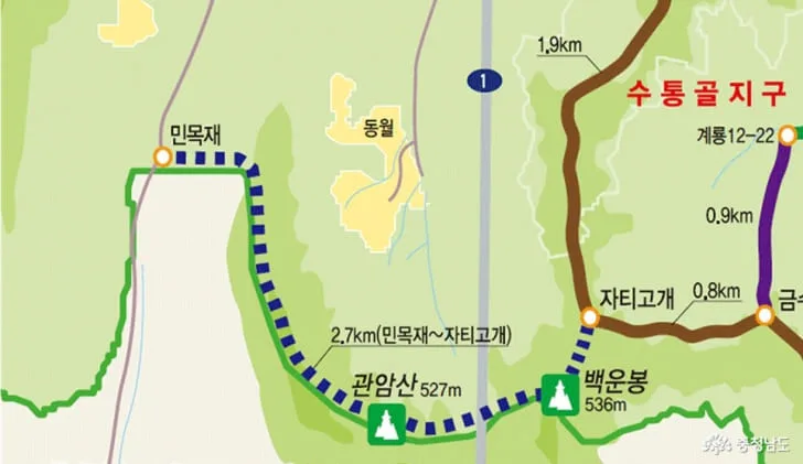민목재~자티고개-구간-지도