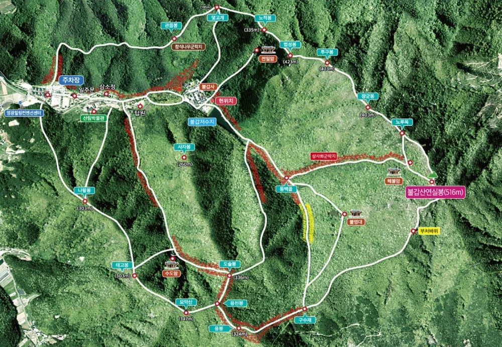 불갑산-등산코스-및-기점이-지도에-그려져-있다.