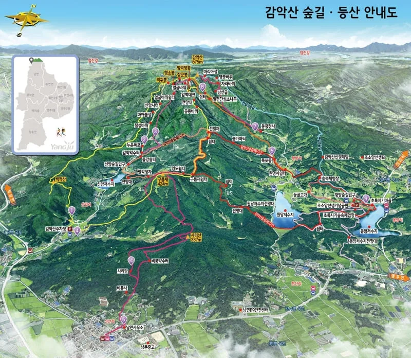 지도에-양주-방면-감악산-루트가-그려져-있다.