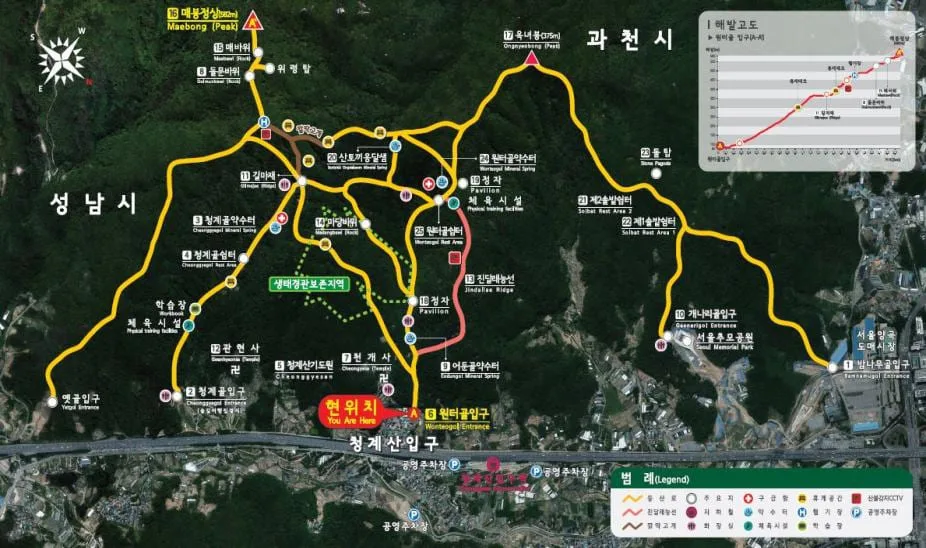 청계산-등산코스-및-기점이-지도에-그려져-있다.