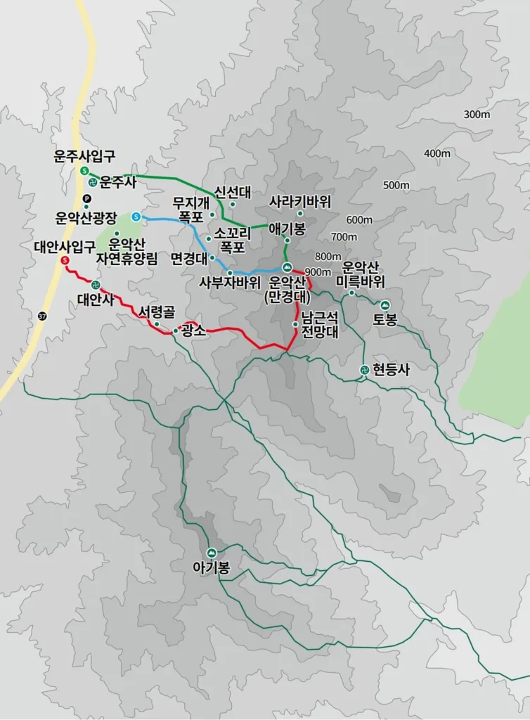 포천-방면-운악산-등산코스가-지도에-그려져-있다.