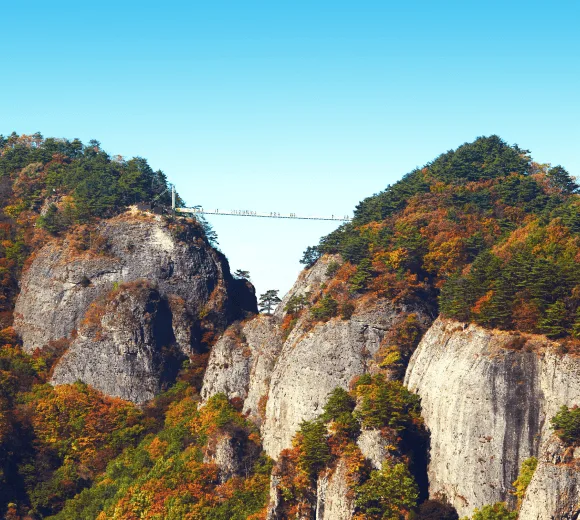 청량사-암릉-사이에-하늘다리가-놓여있다.